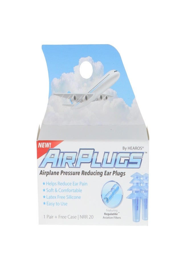 HEAROS AirPlugs Airline Pressure Reducing Earplugs, 1 Pair + Free Case, Latex Free Silicone, Reduce Ear Pain, NRR 20, Clear (5805) - Image 1